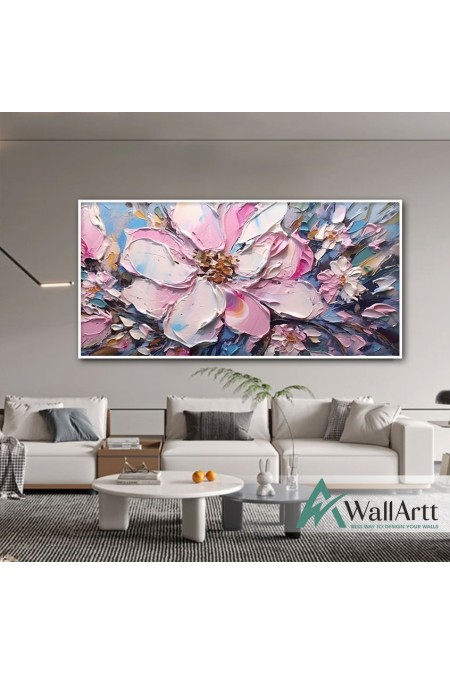 Pink Flowers 3d Heavy Textured Partial Oil Painting